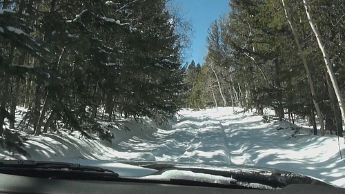 Aaron & Seth driving off-road in the snow